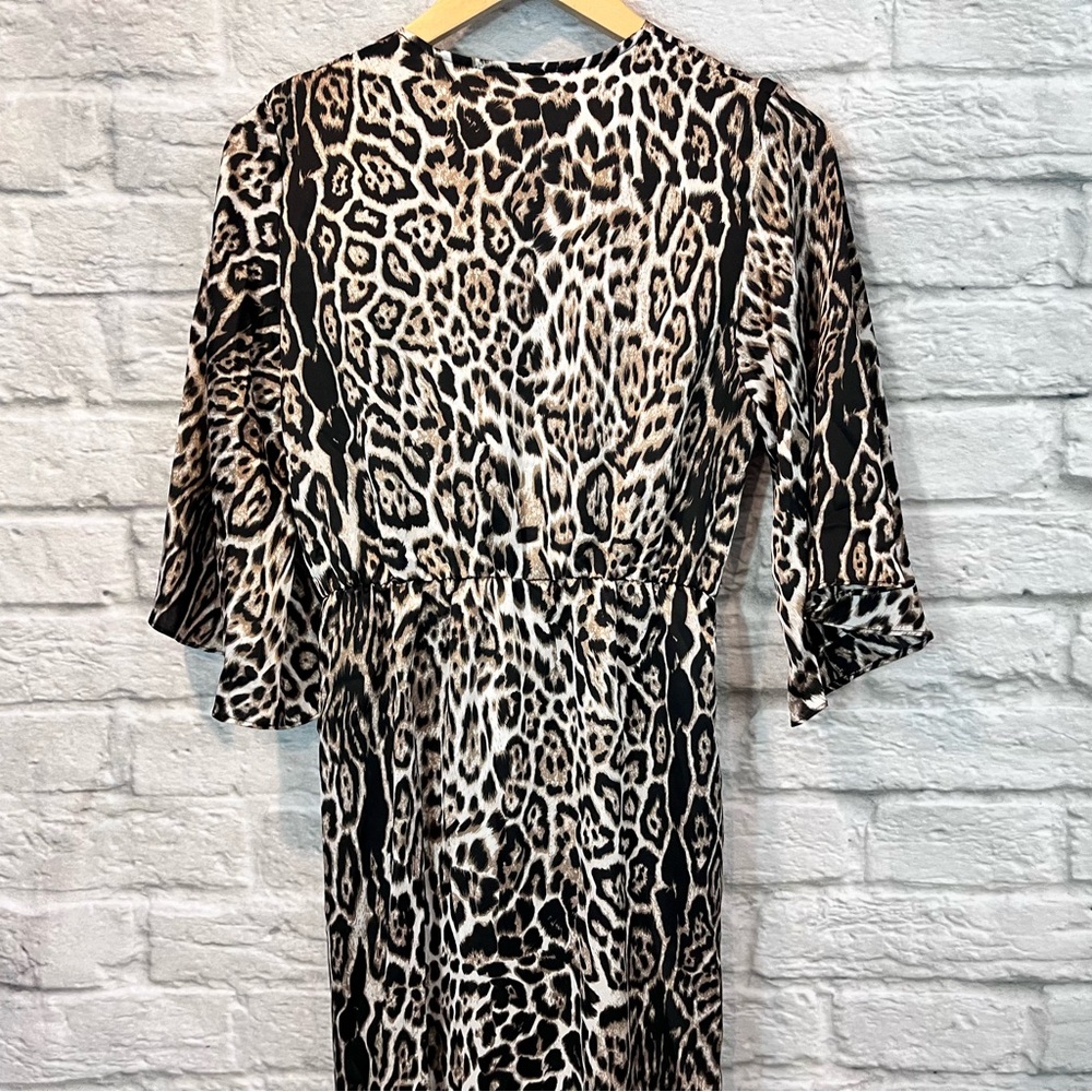 Lucca Couture Cheetah V Neck Bell Sleeve Draped Midi Dress - Small - Picture 7 of 14